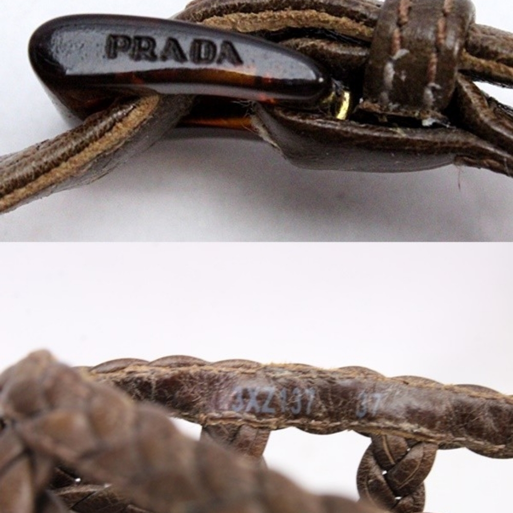 Prada LINEA ROSSA Brown Leather Wedge Sandal 6.5 - Picture 4 of 8